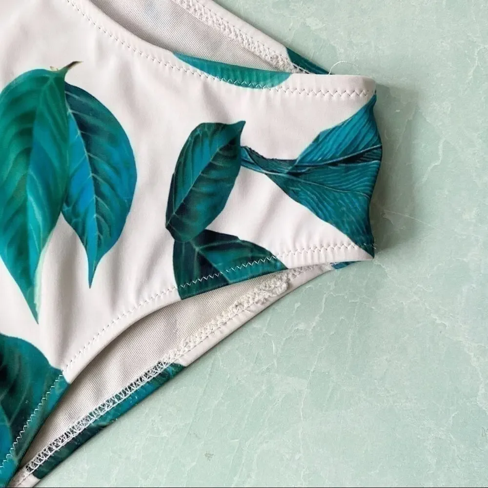 5 apparel leaf pattern white swimsuit bottom sz S